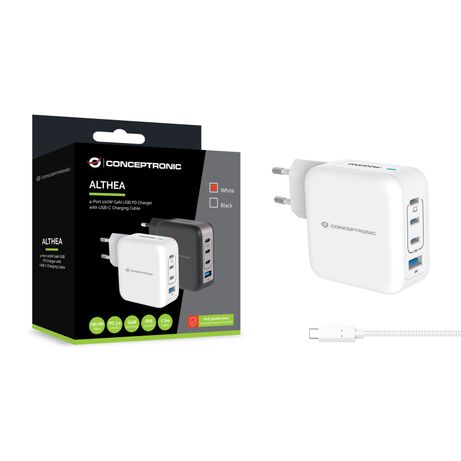 CARGADOR DE PARED CONCEPTRONIC USB-C x3 USB-Ax1 QUICKCHARGE 3.0 GaN PPS 100W INCLUYE CABLE BLANCO - Imagen 4 de 4 CARGADOR DE PARED CONCEPTRONIC USB-C x3 USB-Ax1 QUICKCHARGE 3.0 GaN PPS 100W INCLUYE CABLE BLANCO - Imagen 4 de 4