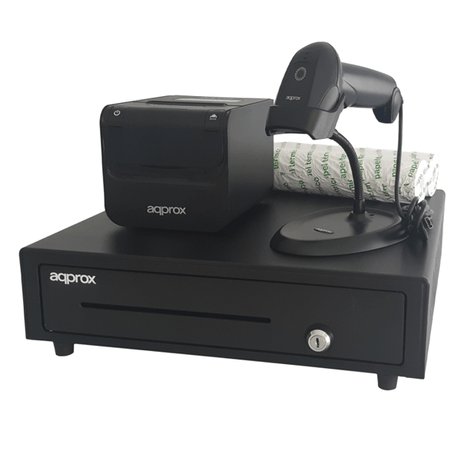 KIT TPV APPROX CAJON APPCASH01 NEGRO + SCAN APPLS02AS + IMP. TERM. APPPOS80AMUSE + PAPEL CYT8060BPA - Imagen 1 de 5 KIT TPV APPROX CAJON APPCASH01 NEGRO + SCAN APPLS02AS + IMP. TERM. APPPOS80AMUSE + PAPEL CYT8060BPA - Imagen 1 de 5