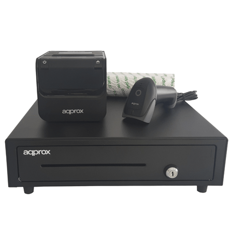 KIT TPV APPROX CAJON APPCASH01 NEGRO + SCAN APPLS22 SIN PEANA + IMP. TERM. POS80AM-USB + PAPEL - Imagen 1 de 5 KIT TPV APPROX CAJON APPCASH01 NEGRO + SCAN APPLS22 SIN PEANA + IMP. TERM. POS80AM-USB + PAPEL - Imagen 1 de 5