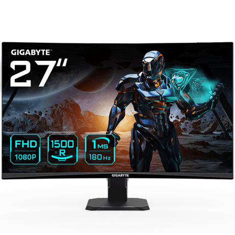 GIGABYTE Monitor de juego curvo GS27FC 27" FHD - 1920 x 1080 (FHD), 180Hz, 1ms, 250 cd/m², FreeSync Premium, compatible con HDR, HDMI 2.0, DisplayPort - Imagen 1 de 13 GIGABYTE Monitor de juego curvo GS27FC 27" FHD - 1920 x 1080 (FHD), 180Hz, 1ms, 250 cd/m², FreeSync Premium, compatible con HDR, HDMI 2.0, DisplayPort - Imagen 1 de 13