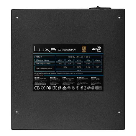 Fuente Alimentación 850W AEROCOOL LUXPRO850 80 PLUS Bronze Semi-Modular Negro - Imagen 6 de 6 Fuente Alimentación 850W AEROCOOL LUXPRO850 80 PLUS Bronze Semi-Modular Negro - Imagen 6 de 6