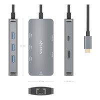 Miniatura 5 de AISENS USB C Dock 6 En 1  USB C a 1xHDMI  1xRJ45  3xUSB A  1xUSB C PD  Gris  15cm