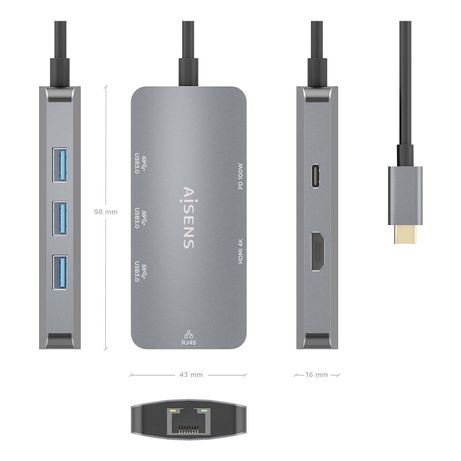 AISENS USB C Dock 6 En 1 USB C a 1xHDMI 1xRJ45 3xUSB A 1xUSB C PD Gris 15cm - Imagen 5 de 8 AISENS USB C Dock 6 En 1 USB C a 1xHDMI 1xRJ45 3xUSB A 1xUSB C PD Gris 15cm - Imagen 5 de 8