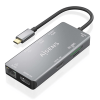 Miniatura 1 de AISENS USB C Dock 9 En 1  USB C a 2xHDMI  1xRJ45  2xUSB A USB3 0  1xUSB A USB2 0  1xUSB C PD  1xSD  1xMicro SD  Gris  15cm