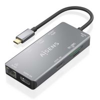 Miniatura 2 de AISENS USB C Dock 9 En 1  USB C a 2xHDMI  1xRJ45  2xUSB A USB3 0  1xUSB A USB2 0  1xUSB C PD  1xSD  1xMicro SD  Gris  15cm