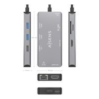 Miniatura 5 de AISENS USB C Dock 9 En 1  USB C a 2xHDMI  1xRJ45  2xUSB A USB3 0  1xUSB A USB2 0  1xUSB C PD  1xSD  1xMicro SD  Gris  15cm