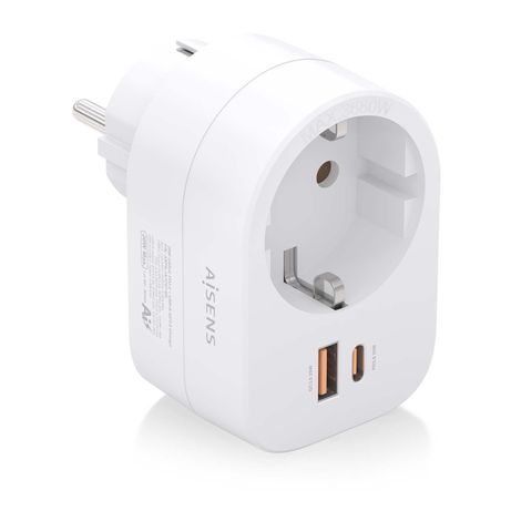 REGLETA PARED AISENS 1 TOMA USB-C 20W PD3.0 USB-A 20W QC3.0 BLANCO - Imagen 2 de 8 REGLETA PARED AISENS 1 TOMA USB-C 20W PD3.0 USB-A 20W QC3.0 BLANCO - Imagen 2 de 8