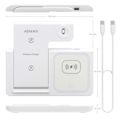 AISENS Cargador Inalambrico USB C 3 En 1 De 15W Para Movil Apple Watch Ariculares Con Estuche De Carga Blanco - Imagen 5 de 8 AISENS Cargador Inalambrico USB C 3 En 1 De 15W Para Movil Apple Watch Ariculares Con Estuche De Carga Blanco - Imagen 5 de 8