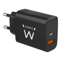 Miniatura 1 de CARGADOR DE PARED RAPIDO EWENT USB-A USB-C QC3.0 20W NEGRO