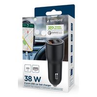 Miniatura 10 de CARGADOR RAPIDO PARA COCHE GEMBIRD CON 2 PUERTOS USB, TIPO C PD, 38 W, NEGRO