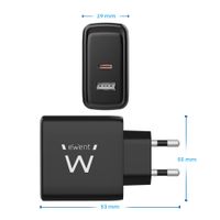 Miniatura 4 de CARGADOR DE PARED RAPIDO EWENT USB-A USB-C GANFAST 65W NEGRO