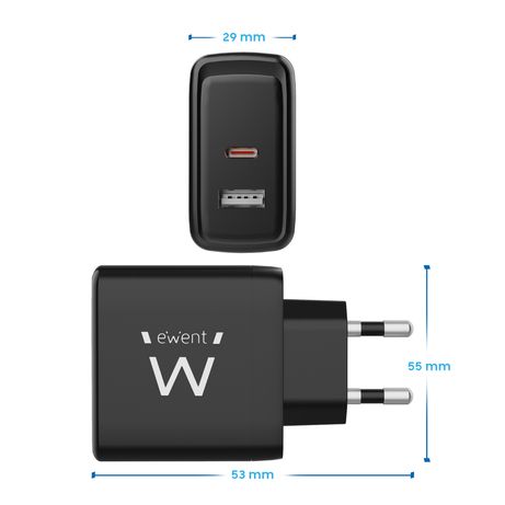 CARGADOR DE PARED RAPIDO EWENT USB-A USB-C GANFAST 65W NEGRO - Imagen 4 de 5 CARGADOR DE PARED RAPIDO EWENT USB-A USB-C GANFAST 65W NEGRO - Imagen 4 de 5