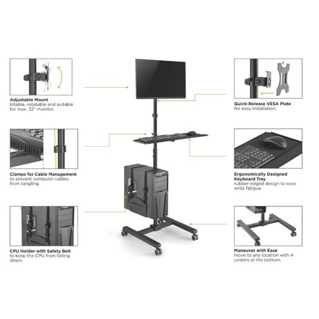 SOPORTE DE SUELO CON RUEDAS EQUIP 650171 PARA PANTALLA 17"-32" CPU Y TECLADO Max. 8Kg VESA 100x100 - Imagen 15 de 15 SOPORTE DE SUELO CON RUEDAS EQUIP 650171 PARA PANTALLA 17"-32" CPU Y TECLADO Max. 8Kg VESA 100x100 - Imagen 15 de 15