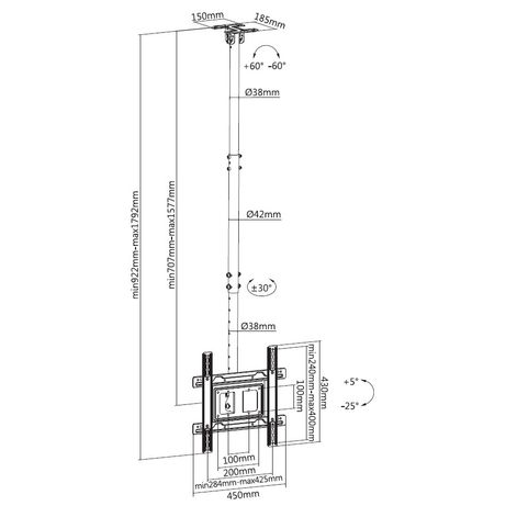 SOPORTE TV TECHO 37"-70" EQUIP 650321 GIRATORIO - Imagen 9 de 13 SOPORTE TV TECHO 37"-70" EQUIP 650321 GIRATORIO - Imagen 9 de 13