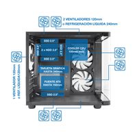 Miniatura 6 de COOLBOX  COOLBOX GAMING CAJA MATX GM100 VISION USB3.2 GEN1 SIN FTE + 3 VENTILADORES ARGB RGB Negro
