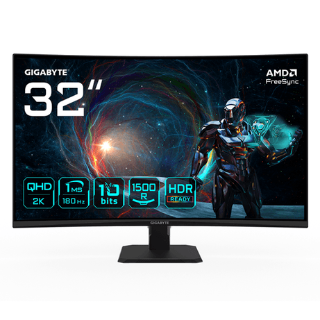 MONITOR GIGABYTE 32" GS32QCA,CURVO,VA,2560X1440 (QHD),0.27PP,3500:1,1MS,180HZ,2HDMI+1DP - Imagen 1 de 14 MONITOR GIGABYTE 32" GS32QCA,CURVO,VA,2560X1440 (QHD),0.27PP,3500:1,1MS,180HZ,2HDMI+1DP - Imagen 1 de 14