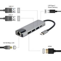 Miniatura 4 de ADAPTADOR MULTIPUERTO USB TIPO C 5 EN 1 HUB HDMI PD LAN