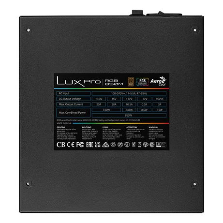 Fuente Alimentación 850W AEROCOOL LUXPRORGB850M 80 PLUS Bronze Fully-Modular Negro - Imagen 7 de 7 Fuente Alimentación 850W AEROCOOL LUXPRORGB850M 80 PLUS Bronze Fully-Modular Negro - Imagen 7 de 7