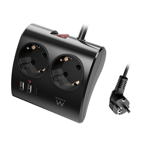 EWENT EW3871 Regleta 2 Shucko 2 Usb-A 1 Usb-C Neg - Imagen 1 de 1 EWENT EW3871 Regleta 2 Shucko 2 Usb-A 1 Usb-C Neg - Imagen 1 de 1