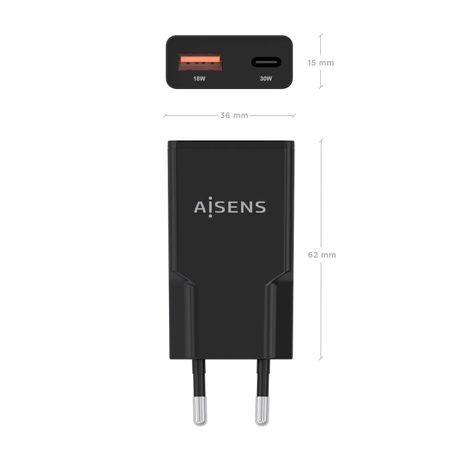 CARGADOR AISENS GAN ULTRA DELGADO 30W USB-C PD3.0 QC4.0 USB-A QC3.0 - Imagen 5 de 7 CARGADOR AISENS GAN ULTRA DELGADO 30W USB-C PD3.0 QC4.0 USB-A QC3.0 - Imagen 5 de 7