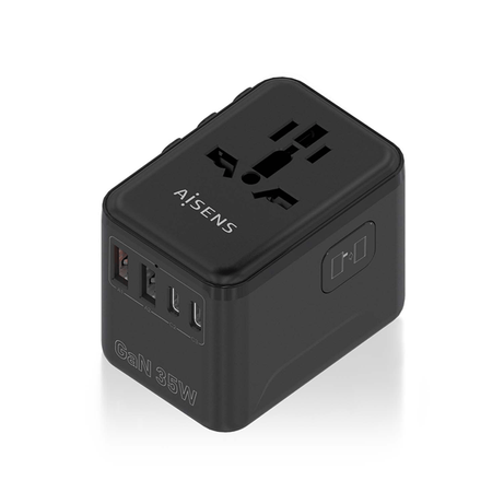 AISENS Adaptador Enchufe Universal Para Viaje EU USA UK AU Con Cargador USB GaN 2xUSB A A1 QC3 0 3xUSB C C1 PD3 0 35W Negro - Imagen 1 de 8 AISENS Adaptador Enchufe Universal Para Viaje EU USA UK AU Con Cargador USB GaN 2xUSB A A1 QC3 0 3xUSB C C1 PD3 0 35W Negro - Imagen 1 de 8