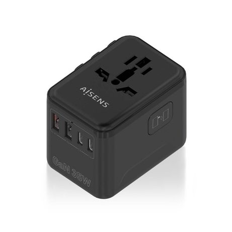 AISENS Adaptador Enchufe Universal Para Viaje EU USA UK AU Con Cargador USB GaN 2xUSB A A1 QC3 0 3xUSB C C1 PD3 0 35W Negro - Imagen 2 de 8 AISENS Adaptador Enchufe Universal Para Viaje EU USA UK AU Con Cargador USB GaN 2xUSB A A1 QC3 0 3xUSB C C1 PD3 0 35W Negro - Imagen 2 de 8