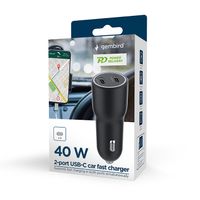 Miniatura 3 de CARGADOR RAPIDO COCHE GEMBIRD POWER LIVERY- 2 PUERTOS USB TIPO C, 40 W, NEGRO