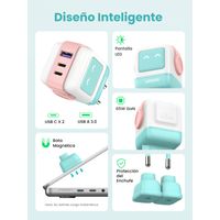 Miniatura 3 de CARGADOR PARA MOVIL VARIOS ROBOT USB-A+2C 65W PINK-BLUE