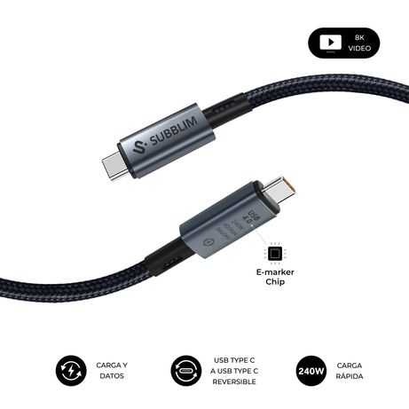 SUBBLIM CABLE HIGH 240W C-C USB4.0 8K 1,5M - Imagen 3 de 8 SUBBLIM CABLE HIGH 240W C-C USB4.0 8K 1,5M - Imagen 3 de 8