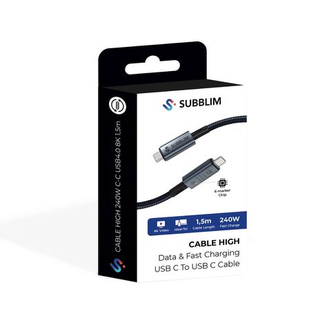 SUBBLIM CABLE HIGH 240W C-C USB4.0 8K 1,5M - Imagen 7 de 8 SUBBLIM CABLE HIGH 240W C-C USB4.0 8K 1,5M - Imagen 7 de 8