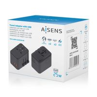 Miniatura 8 de ADAPTADOR AISENS ENCHUFE UNIVERSAL VIAJE CARGADOR USB GAN 25W NEGRO