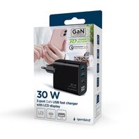 Miniatura 11 de CARGADOR RAPIDO USB GEMBIRD GAN DE 3 PUERTOS Y 30 W, LCD, NEGRO