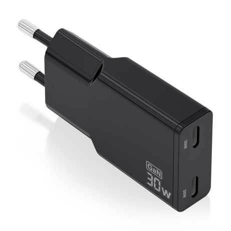 CARGADOR AISENS GAN ULTRA DELGADO 30W 2XUSB-C PD3.0 QC4.0 NEGRO - Imagen 2 de 7 CARGADOR AISENS GAN ULTRA DELGADO 30W 2XUSB-C PD3.0 QC4.0 NEGRO - Imagen 2 de 7