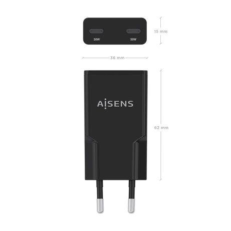 CARGADOR AISENS GAN ULTRA DELGADO 30W 2XUSB-C PD3.0 QC4.0 NEGRO - Imagen 5 de 7 CARGADOR AISENS GAN ULTRA DELGADO 30W 2XUSB-C PD3.0 QC4.0 NEGRO - Imagen 5 de 7