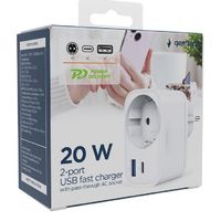 Miniatura 6 de CARGADOR RAPIDO GEMBIRD USB DE 2 PUERTOS CON TOMA DE CA DE PASO 20 W BLANCO