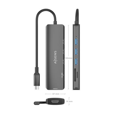 AISENS USB C Dock 6 en 1 USB C A 1x HDMI 3x USB A 1x SD 1x MicroSD Gris 15cm - Imagen 5 de 9 AISENS USB C Dock 6 en 1 USB C A 1x HDMI 3x USB A 1x SD 1x MicroSD Gris 15cm - Imagen 5 de 9