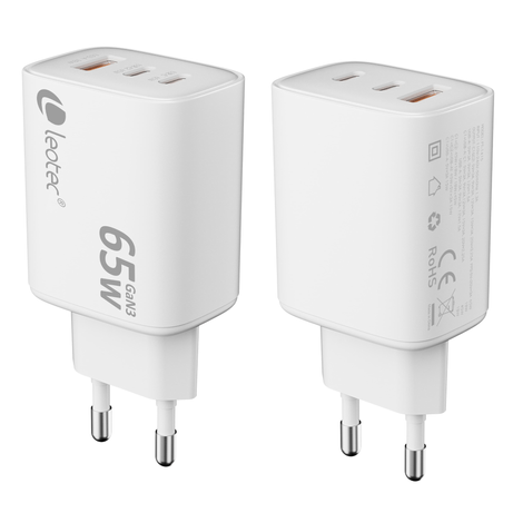 LEOTEC CARGADOR 65W GaN Ultra Slim 2 USB C PD+1 USB A blanco (compatible con Apple y Samsung) - Imagen 1 de 4 LEOTEC CARGADOR 65W GaN Ultra Slim 2 USB C PD+1 USB A blanco (compatible con Apple y Samsung) - Imagen 1 de 4