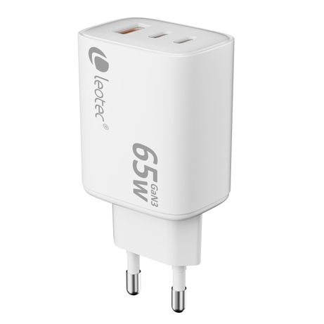 LEOTEC CARGADOR 65W GaN Ultra Slim 2 USB C PD+1 USB A blanco (compatible con Apple y Samsung) - Imagen 4 de 4 LEOTEC CARGADOR 65W GaN Ultra Slim 2 USB C PD+1 USB A blanco (compatible con Apple y Samsung) - Imagen 4 de 4