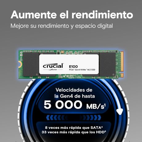 Crucial E100 SSD 2 TB M.2 PCIe 4.0 NVMe - Imagen 3 de 6 Crucial E100 SSD 2 TB M.2 PCIe 4.0 NVMe - Imagen 3 de 6