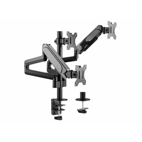 SOPORTE PANTALLA PARA MESA TRES BRAZOS 3 PANTALLAS 17" - 27" ALUMINIO MUELLE DE GAS INCLINABLE Y GIRATORIO MAX, VESA 100X100 - Imagen 1 de 7 SOPORTE PANTALLA PARA MESA TRES BRAZOS 3 PANTALLAS 17" - 27" ALUMINIO MUELLE DE GAS INCLINABLE Y GIRATORIO MAX, VESA 100X100 - Imagen 1 de 7
