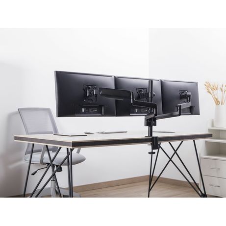 SOPORTE PANTALLA PARA MESA TRES BRAZOS 3 PANTALLAS 17" - 27" ALUMINIO MUELLE DE GAS INCLINABLE Y GIRATORIO MAX, VESA 100X100 - Imagen 7 de 7 SOPORTE PANTALLA PARA MESA TRES BRAZOS 3 PANTALLAS 17" - 27" ALUMINIO MUELLE DE GAS INCLINABLE Y GIRATORIO MAX, VESA 100X100 - Imagen 7 de 7