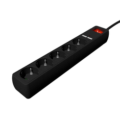 REGLETA CON CARGADOR USB, 5 ENCHUFES, 1.5 M, USB 2A, COLOR NEGRO
