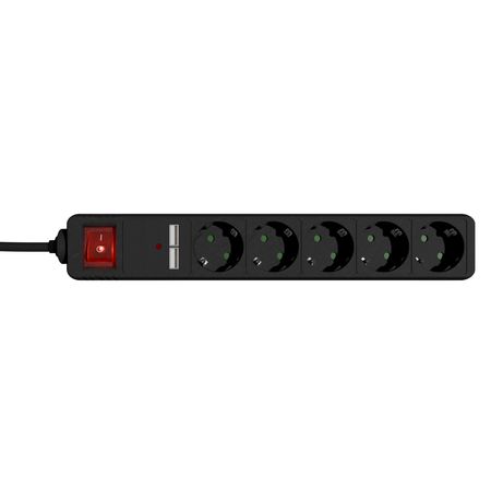 REGLETA CON CARGADOR USB, 5 ENCHUFES, 1.5 M, USB 2A, COLOR NEGRO - Imagen 3 de 5 REGLETA CON CARGADOR USB, 5 ENCHUFES, 1.5 M, USB 2A, COLOR NEGRO - Imagen 3 de 5
