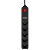 Miniatura 4 de REGLETA CON CARGADOR USB, 5 ENCHUFES, 1.5 M, USB 2A, COLOR NEGRO