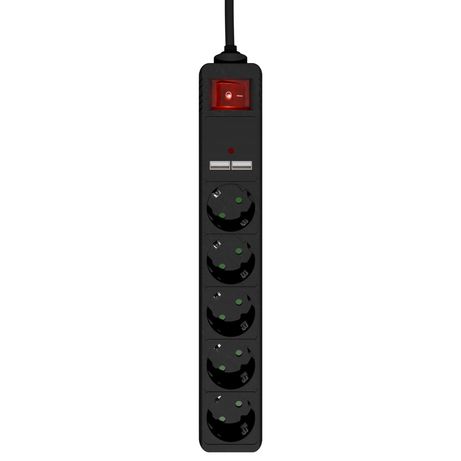 REGLETA CON CARGADOR USB, 5 ENCHUFES, 1.5 M, USB 2A, COLOR NEGRO - Imagen 4 de 5 REGLETA CON CARGADOR USB, 5 ENCHUFES, 1.5 M, USB 2A, COLOR NEGRO - Imagen 4 de 5