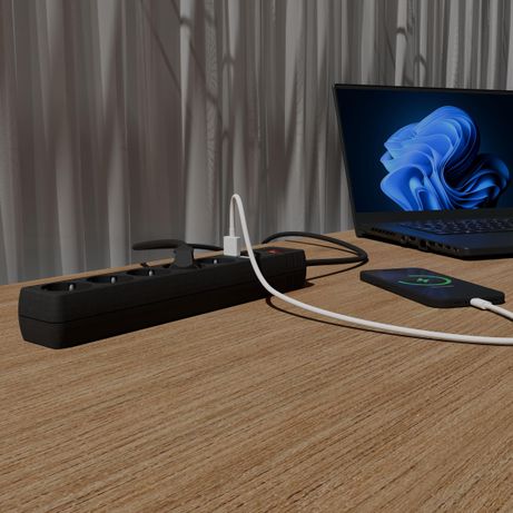 REGLETA CON CARGADOR USB, 5 ENCHUFES, 1.5 M, USB 2A, COLOR NEGRO - Imagen 5 de 5 REGLETA CON CARGADOR USB, 5 ENCHUFES, 1.5 M, USB 2A, COLOR NEGRO - Imagen 5 de 5