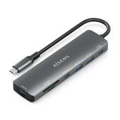AISENS USB C Dock 7 en 1  USB C A  1x HDMI  2x USB A  1x USB C  1x USB C PD 100W  1x SD  1x MicroSD  Gris  15cm