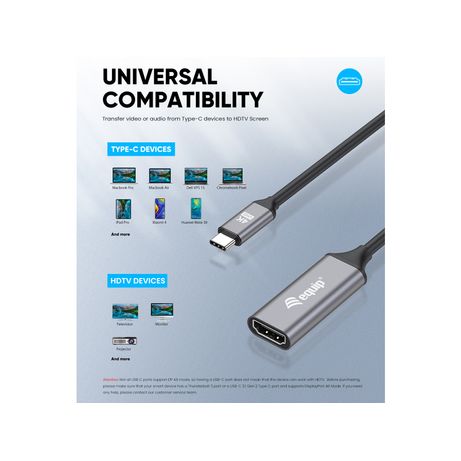 CABLE ADAPTADOR USB-C MACHO A HDMI 2.0 4K 0,15MEQUIP - Imagen 4 de 8 CABLE ADAPTADOR USB-C MACHO A HDMI 2.0 4K 0,15MEQUIP - Imagen 4 de 8