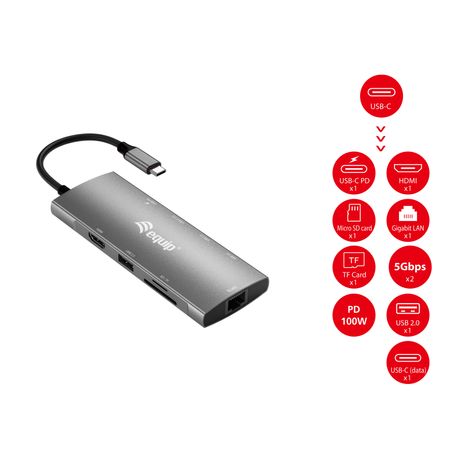 ADAPTADOR USB-C 9EN1 EQUIP HDMI 4K USB-C DATOS USB-A 5GB/S X2 USB-C CARGA MAX 100W RJ45 GIGABIT LECTO DE TARJETAS - Imagen 4 de 6 ADAPTADOR USB-C 9EN1 EQUIP HDMI 4K USB-C DATOS USB-A 5GB/S X2 USB-C CARGA MAX 100W RJ45 GIGABIT LECTO DE TARJETAS - Imagen 4 de 6