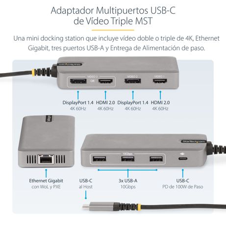 ADAPTADOR USB-C DE 3 MONITORES HDMI DP HUB USB PD 10 0W - Imagen 12 de 16 ADAPTADOR USB-C DE 3 MONITORES HDMI DP HUB USB PD 10 0W - Imagen 12 de 16